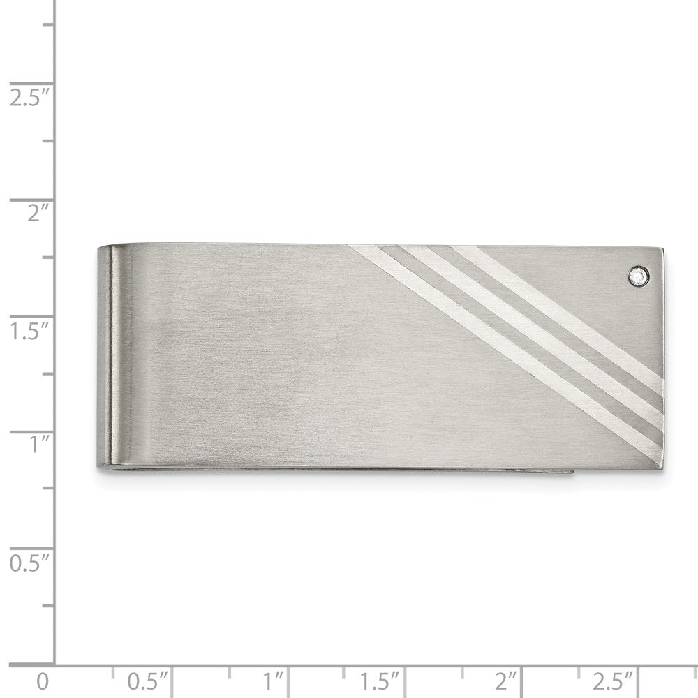 FJC Finejewelers Stainless Steel Sterling Brushed with Silver Inlay CZ Money Clip 63 x 25 mm