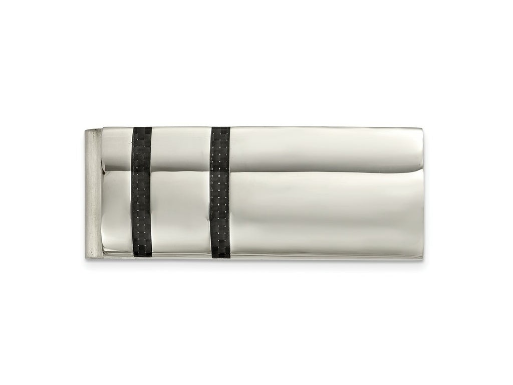 FJC Finejewelers Stainless Steel Polished Black Carbon Fiber Inlay Money Clip 55 x 21 mm