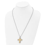 Chisel Sterling Silver and Stainless Steel Polished w/18k Accent and .02ct Diamond Cross Necklace