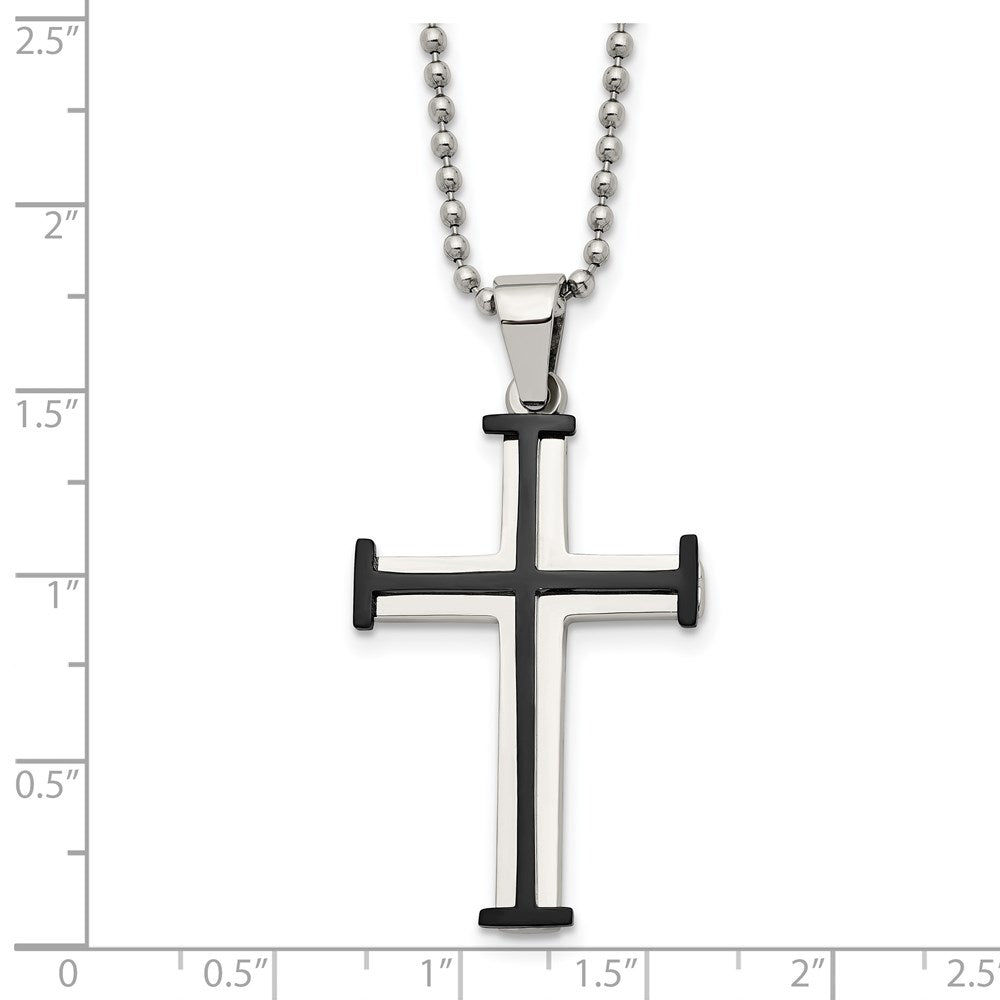 FJC Finejewelers Stainless Steel Black IP-plated Cross 22in Necklace 22 Inches x 25 mm