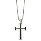 FJC Finejewelers Stainless Steel Black IP-plated Cross 22in Necklace 22 Inches x 25 mm