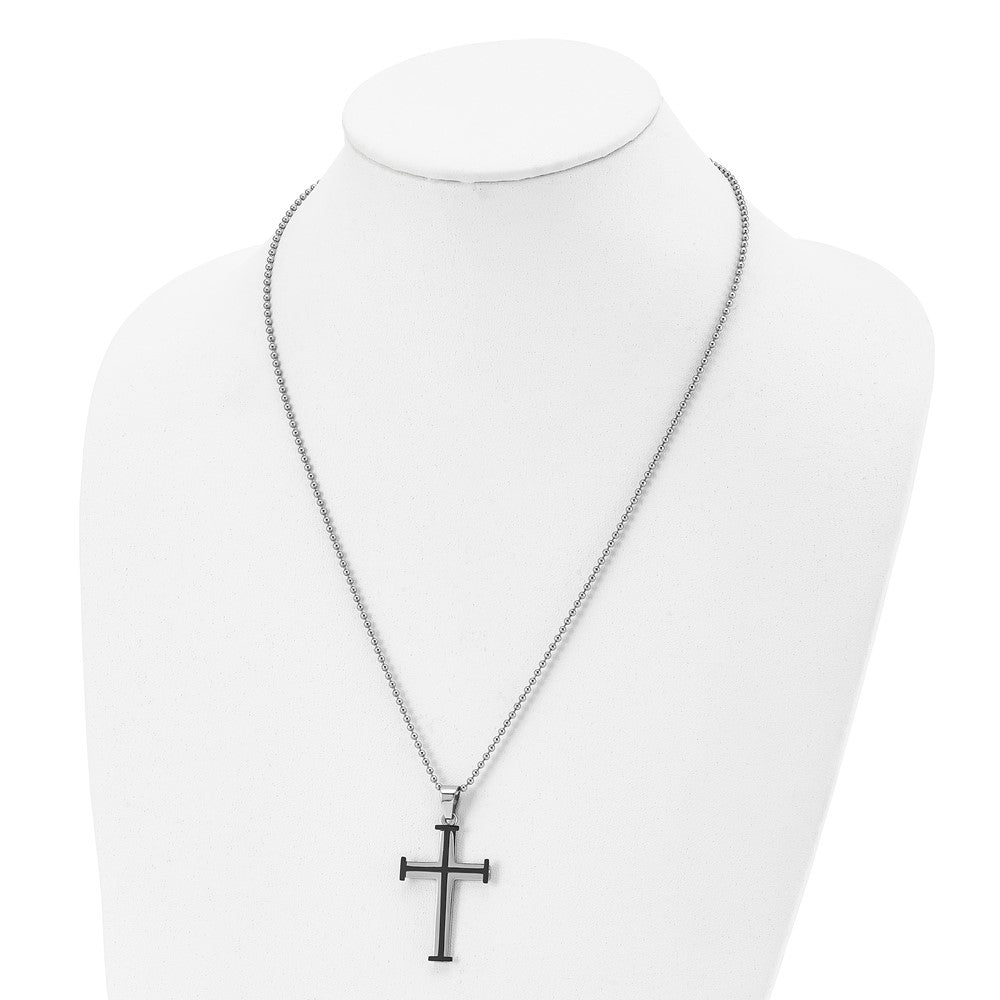 FJC Finejewelers Stainless Steel Black IP-plated Cross 22in Necklace 22 Inches x 25 mm