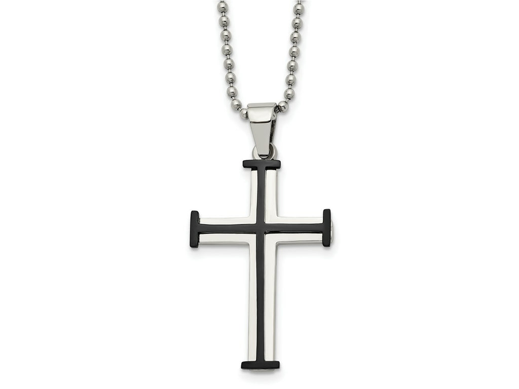 FJC Finejewelers Stainless Steel Black IP-plated Cross 22in Necklace 22 Inches x 25 mm