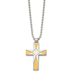 FJC Finejewelers Stainless Steel Brushed and Yellow IP-plated Cross Necklace 22 Inches x 26 mm