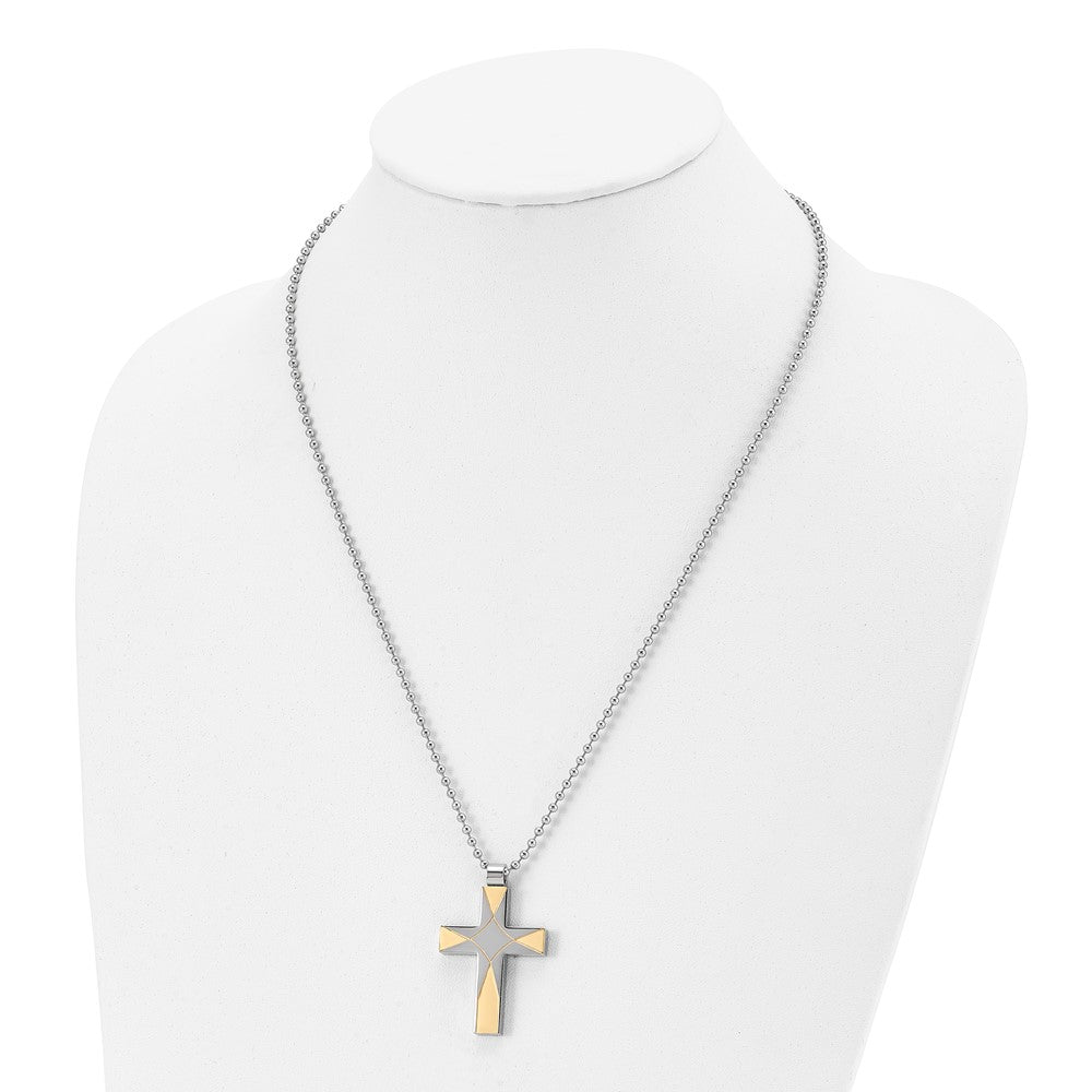 FJC Finejewelers Stainless Steel Brushed and Yellow IP-plated Cross Necklace 22 Inches x 26 mm