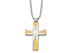 FJC Finejewelers Stainless Steel Brushed and Yellow IP-plated Cross Necklace 22 Inches x 26 mm
