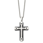 FJC Finejewelers Stainless Steel Box Brushed and Black IP-plated Cross 22in Necklace 22 Inches x 35 mm