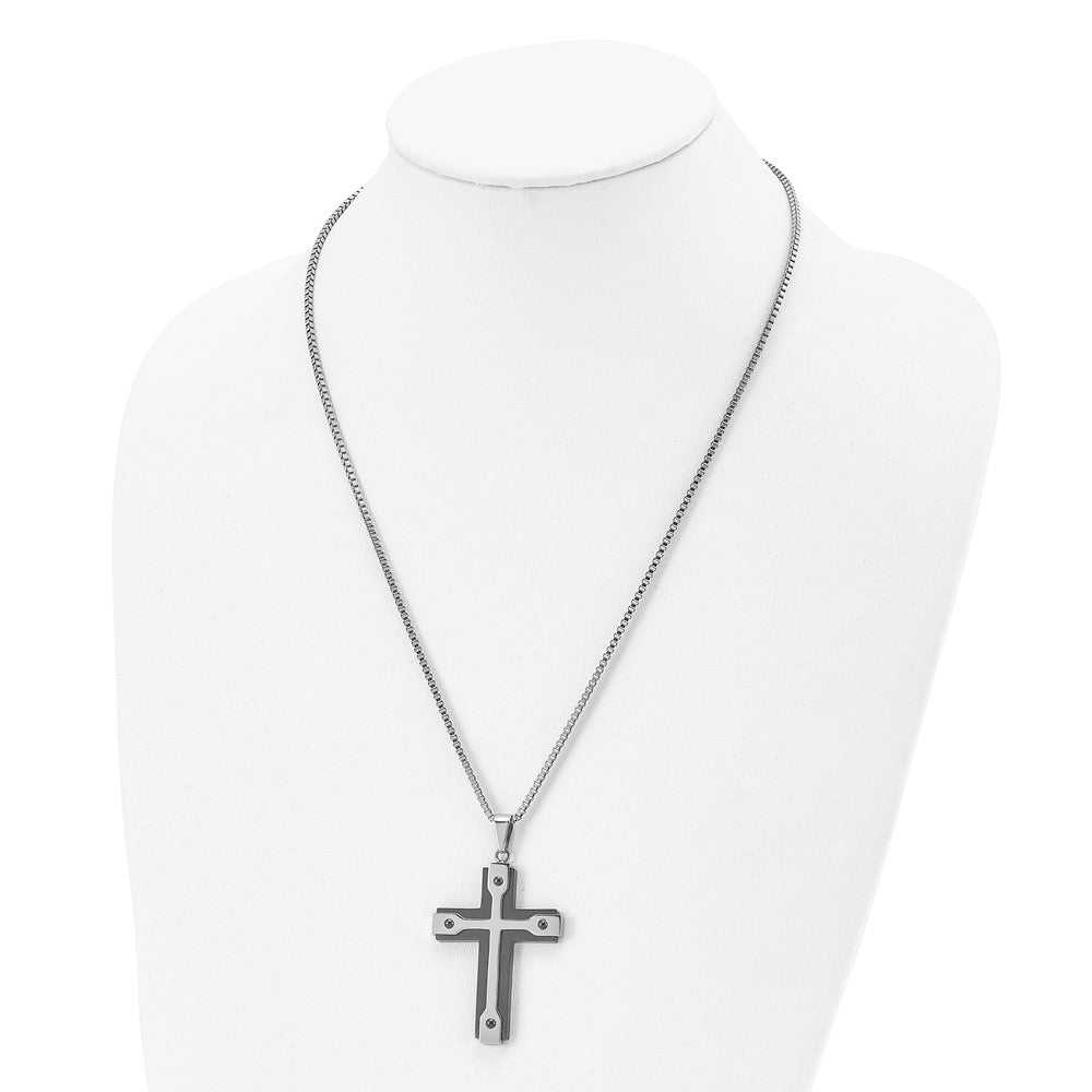 FJC Finejewelers Stainless Steel Box Brushed and Black IP-plated Cross 22in Necklace 22 Inches x 35 mm