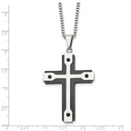 FJC Finejewelers Stainless Steel Box Brushed and Black IP-plated Cross 22in Necklace 22 Inches x 35 mm