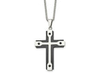 FJC Finejewelers Stainless Steel Box Brushed and Black IP-plated Cross 22in Necklace 22 Inches x 35 mm