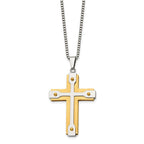 FJC Finejewelers Stainless Steel Brushed and Yellow IP-plated Cross Necklace 22 Inches x 35 mm