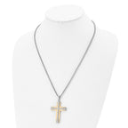FJC Finejewelers Stainless Steel Brushed and Yellow IP-plated Cross Necklace 22 Inches x 35 mm