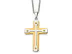 FJC Finejewelers Stainless Steel Brushed and Yellow IP-plated Cross Necklace 22 Inches x 35 mm