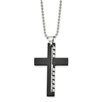 FJC Finejewelers Stainless Steel Ball Black IP-plated Cut out Cross 22in Necklace 22 Inches x 35 mm