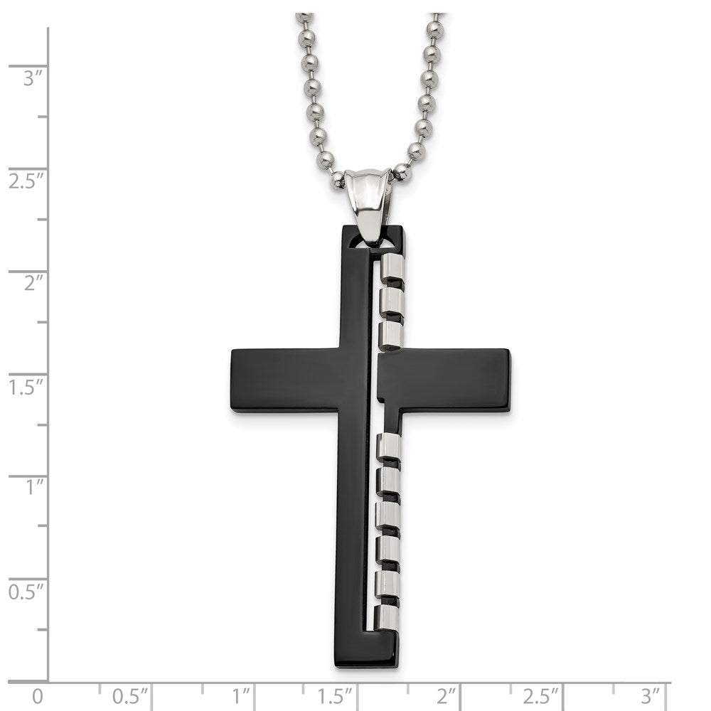 FJC Finejewelers Stainless Steel Ball Black IP-plated Cut out Cross 22in Necklace 22 Inches x 35 mm
