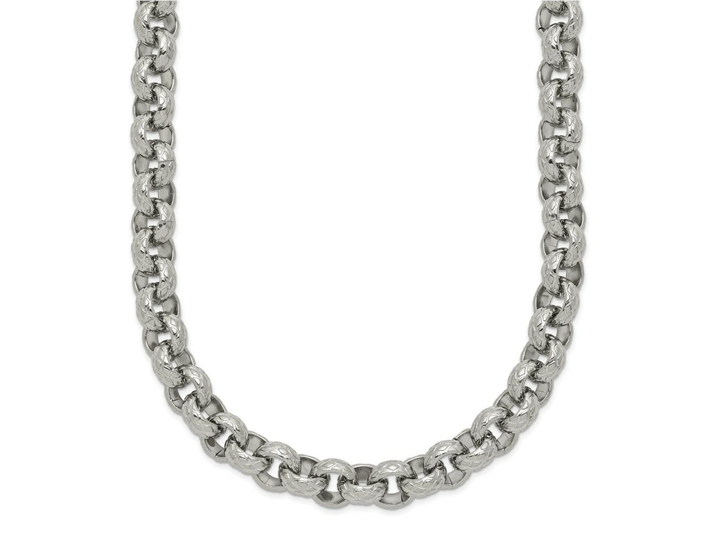 FJC Finejewelers Stainless Steel Rolo Polished and Textured Link 24in Necklace 24 Inches x 7 mm