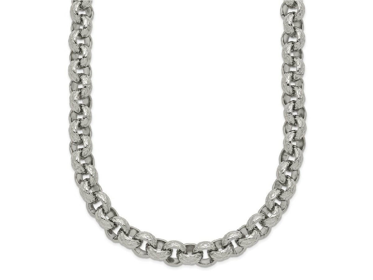 FJC Finejewelers Stainless Steel Rolo Polished and Textured Link 24in Necklace 24 Inches x 7 mm