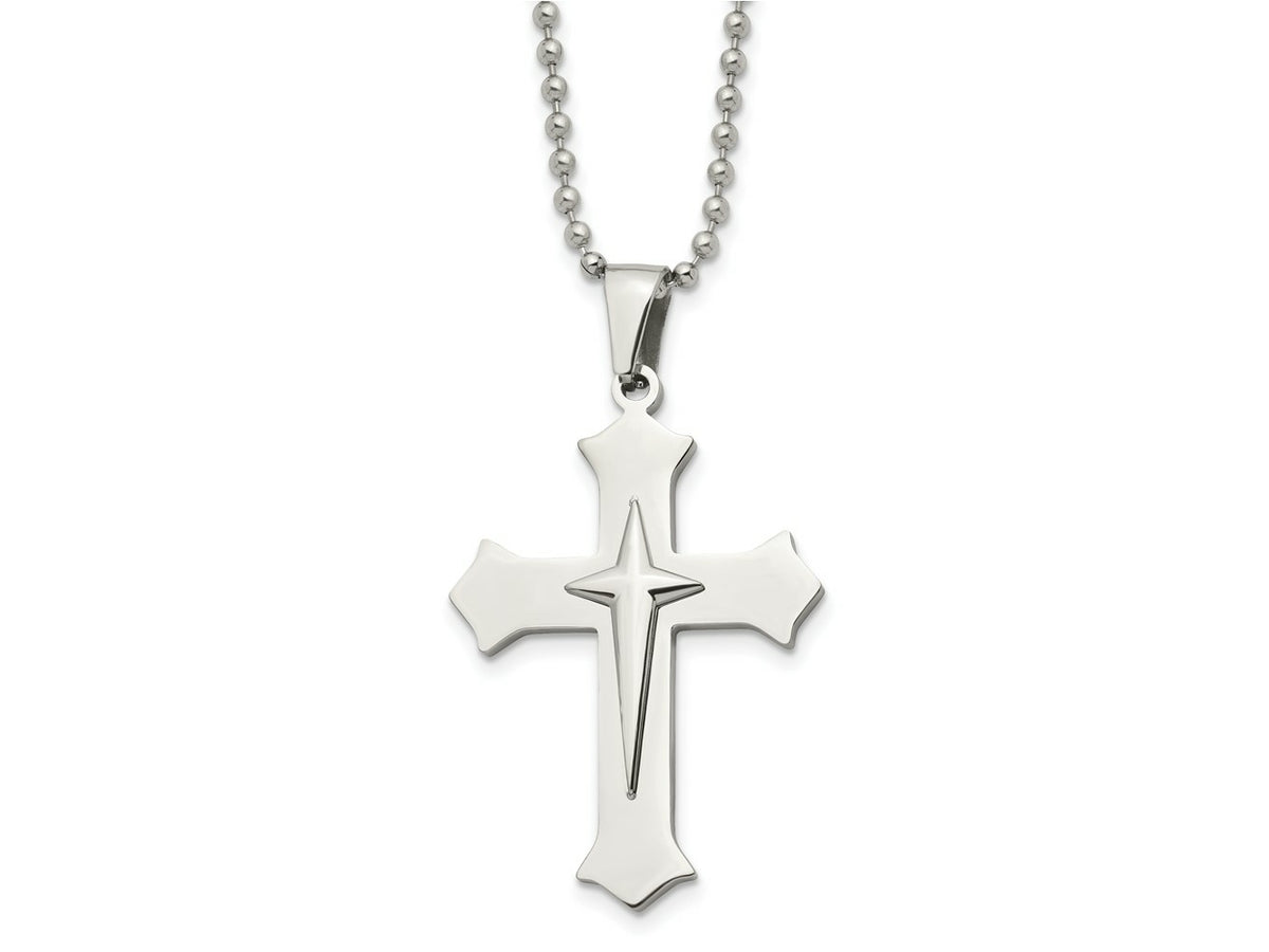 FJC Finejewelers Stainless Steel Polished Cross 24in Necklace 24 Inches x 31 mm