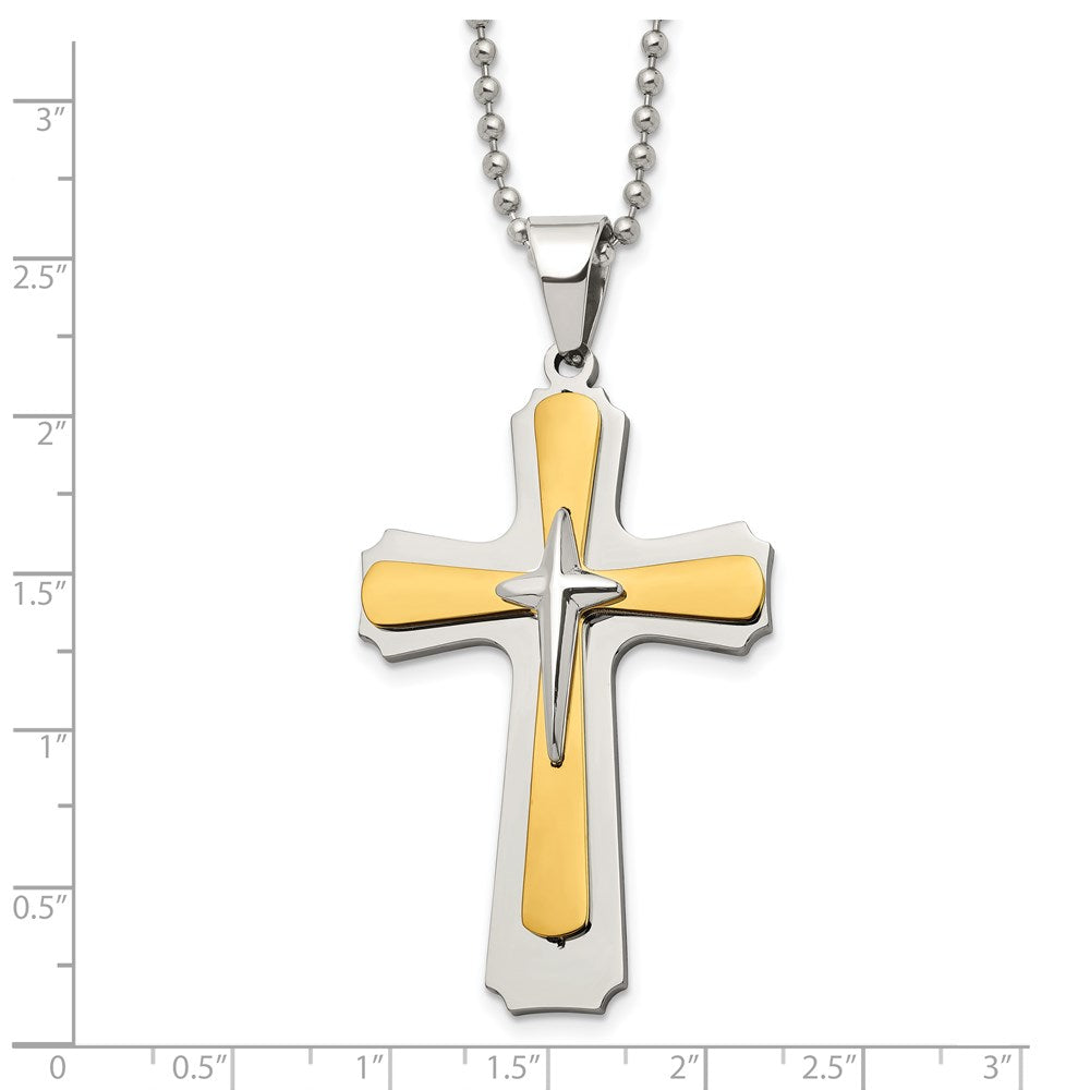 FJC Finejewelers Stainless Steel Ball Yellow IP-plated Cross 22in Necklace 22 Inches x 34 mm