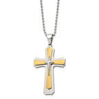 FJC Finejewelers Stainless Steel Ball Yellow IP-plated Cross 22in Necklace 22 Inches x 34 mm