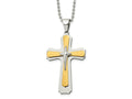 FJC Finejewelers Stainless Steel Ball Yellow IP-plated Cross 22in Necklace 22 Inches x 34 mm