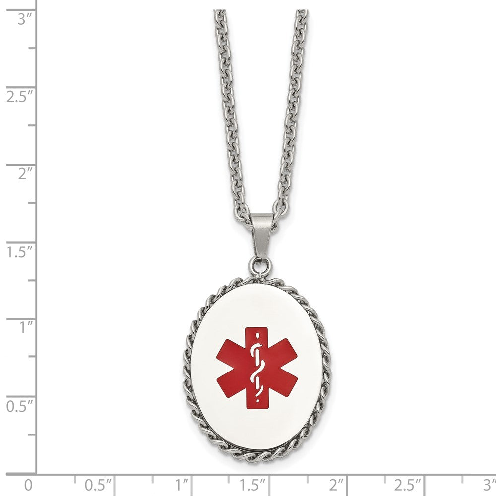 FJC Finejewelers Stainless Steel Cable with Red Enamel Oval Medical ID 20in Necklace 20 Inches x 34.67 mm