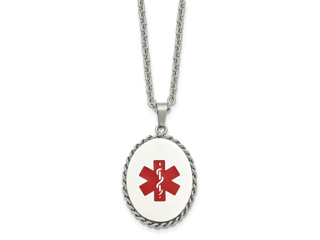 FJC Finejewelers Stainless Steel Cable with Red Enamel Oval Medical ID 20in Necklace 20 Inches x 34.67 mm