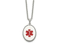 FJC Finejewelers Stainless Steel Cable with Red Enamel Oval Medical ID 20in Necklace 20 Inches x 34.67 mm