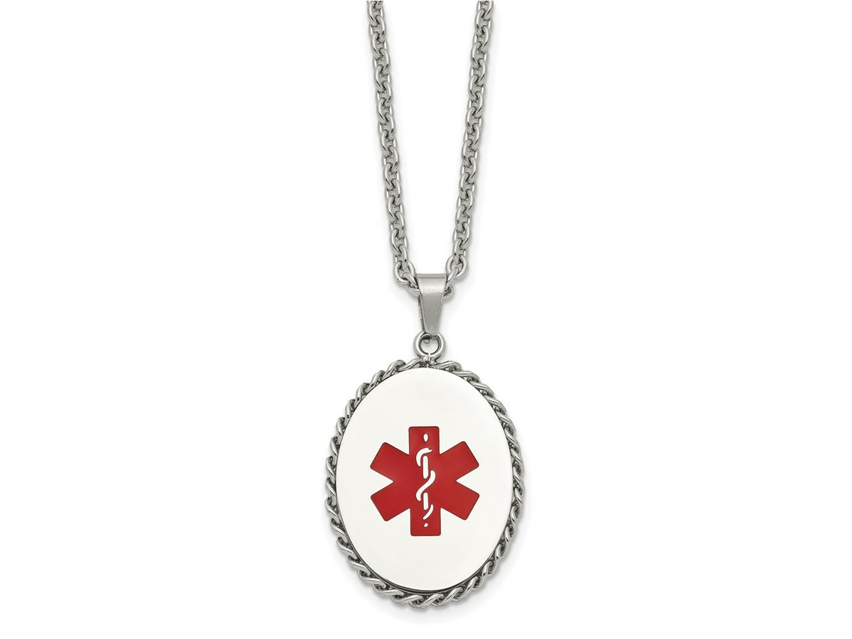 FJC Finejewelers Stainless Steel Cable with Red Enamel Oval Medical ID 20in Necklace 20 Inches x 34.67 mm