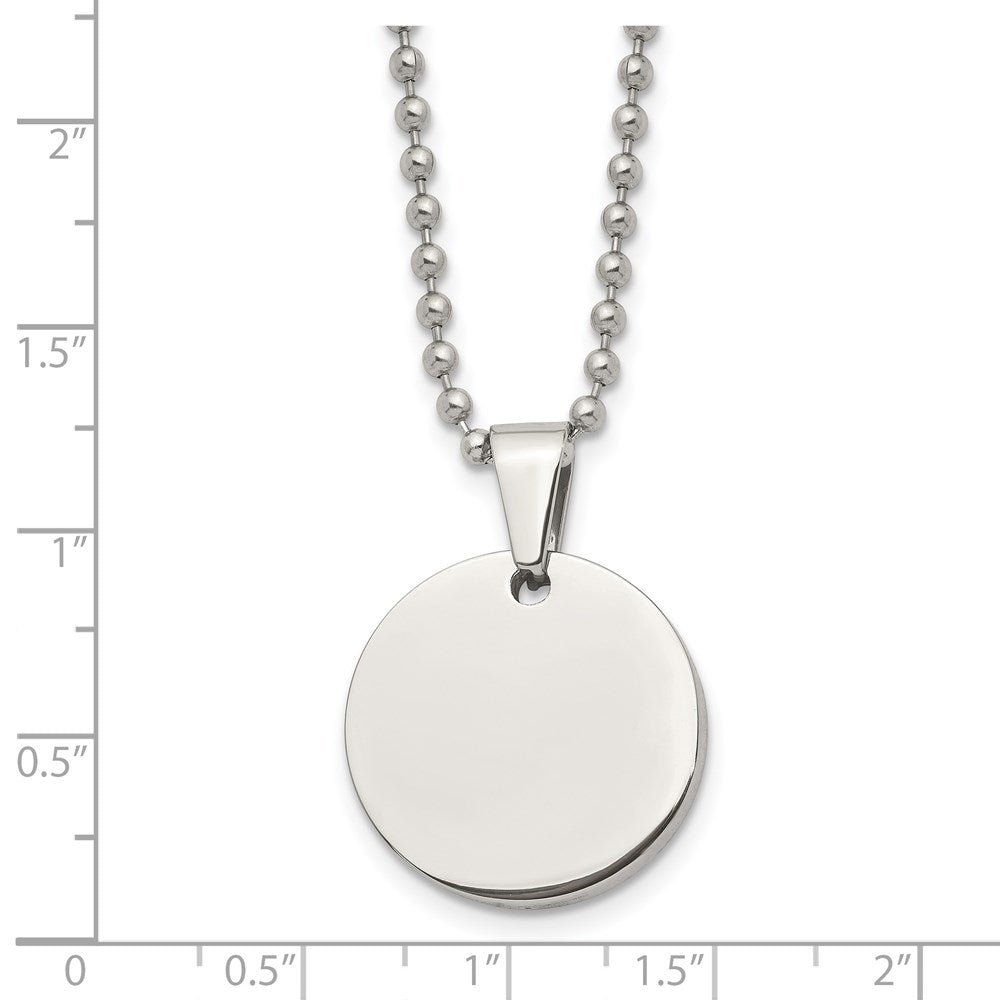 FJC Finejewelers Stainless Steel Brushed and Polished Round 4mm Dog Tag Necklace 24 Inches x 22 mm