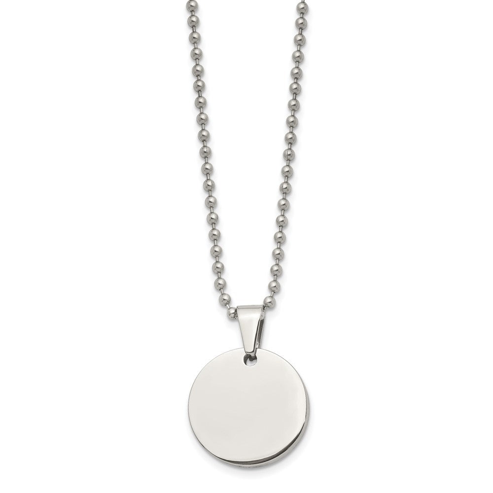FJC Finejewelers Stainless Steel Brushed and Polished Round 4mm Dog Tag Necklace 24 Inches x 22 mm