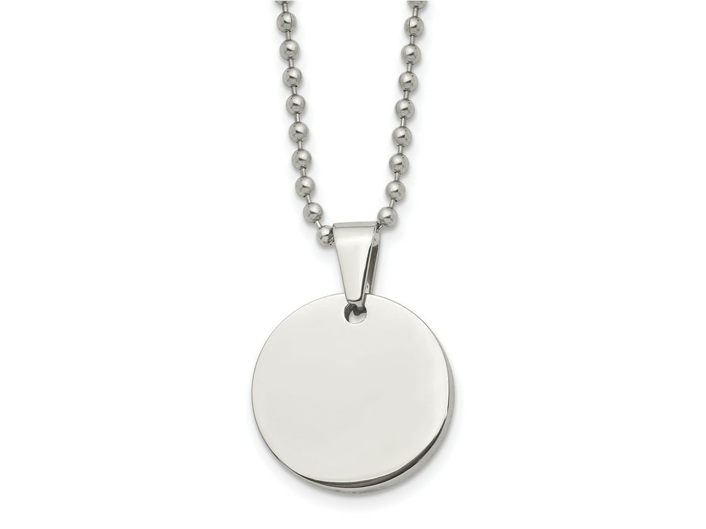 FJC Finejewelers Stainless Steel Brushed and Polished Round 4mm Dog Tag Necklace 24 Inches x 22 mm