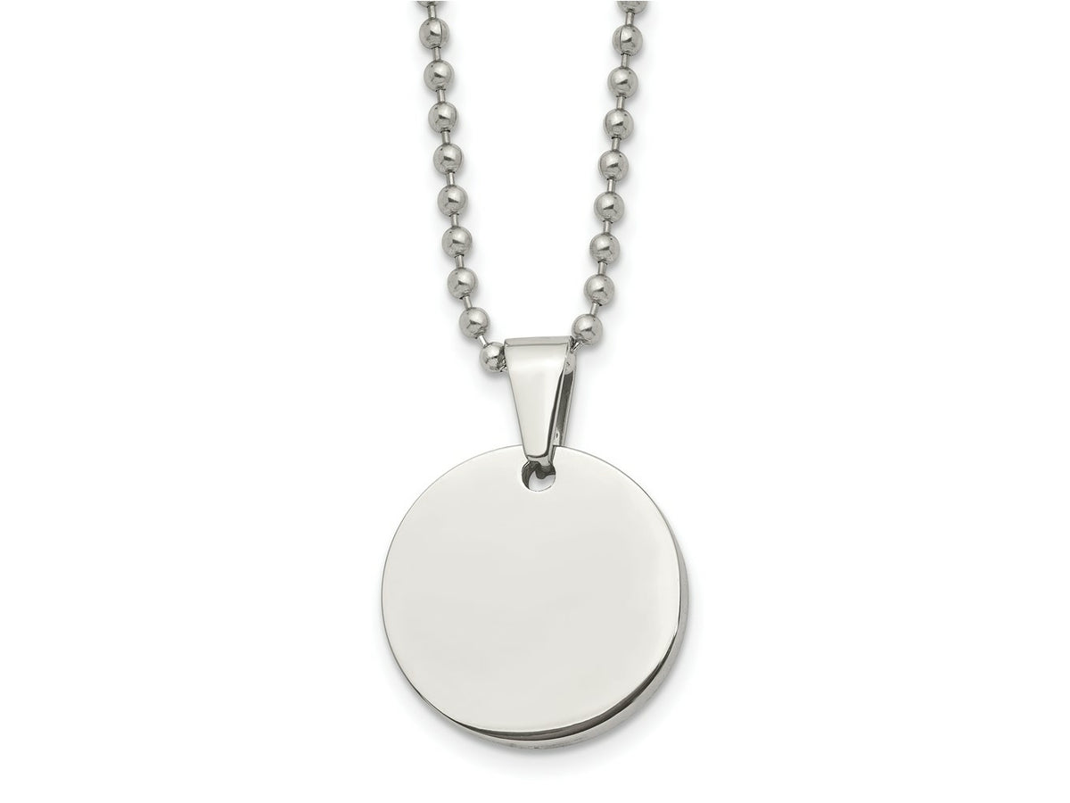 FJC Finejewelers Stainless Steel Brushed and Polished Round 4mm Dog Tag Necklace 24 Inches x 22 mm