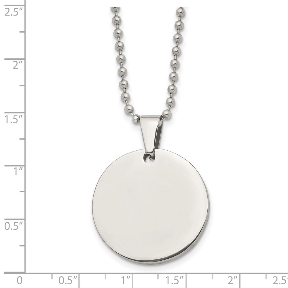 FJC Finejewelers Stainless Steel Brushed and Polished Round 4mm Dog Tag 24in Necklace 24 Inches x 28.5 mm
