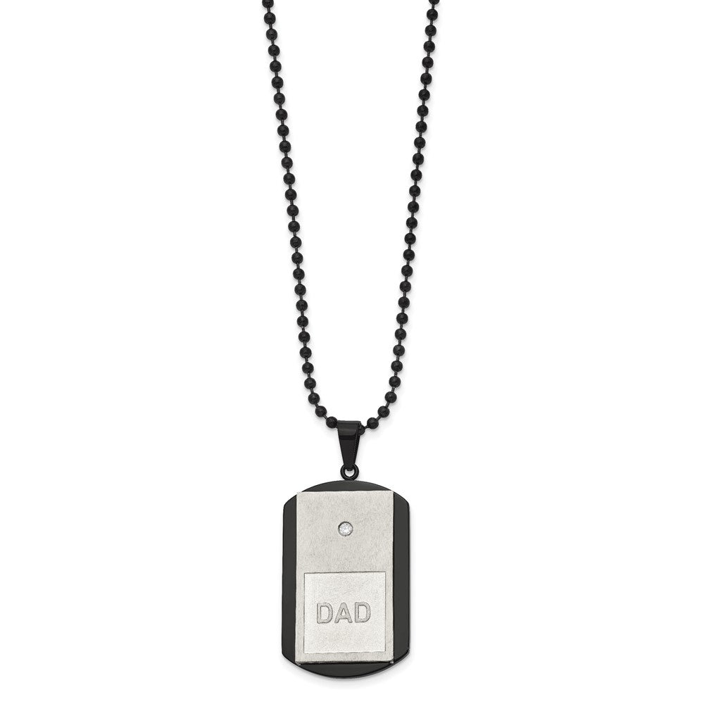 FJC Finejewelers Stainless Steel Brushed and Black IP with CZ DAD Dog Tag Necklace 22 Inches x 25.81 mm