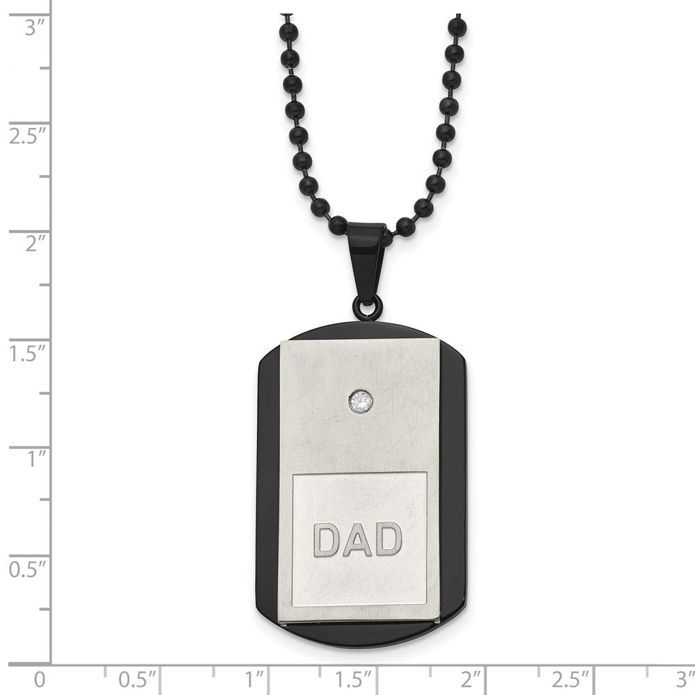 FJC Finejewelers Stainless Steel Brushed and Black IP with CZ DAD Dog Tag Necklace 22 Inches x 25.81 mm