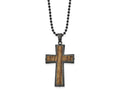FJC Finejewelers Stainless Steel Brushed GunMetal IP-plated with Wood Inlay Cross Necklace 24 Inches x 3
