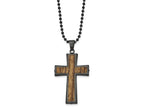 FJC Finejewelers Stainless Steel Brushed GunMetal IP-plated with Wood Inlay Cross Necklace 24 Inches x 3