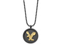 FJC Finejewelers Stainless Steel Brushed/Black/Yellow IP-plated Eagle Disk Necklace 24 Inches x 31.79 mm