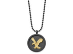 FJC Finejewelers Stainless Steel Brushed/Black/Yellow IP-plated Eagle Disk Necklace 24 Inches x 31.79 mm