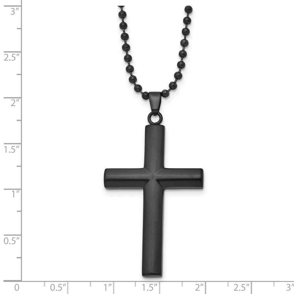FJC Finejewelers Stainless Steel Brushed and Black IP-plated Cross 24in Necklace 24 Inches x 28 mm