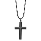 FJC Finejewelers Stainless Steel Brushed and Black IP-plated Cross 24in Necklace 24 Inches x 28 mm