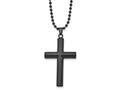 FJC Finejewelers Stainless Steel Brushed and Black IP-plated Cross 24in Necklace 24 Inches x 28 mm