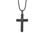 FJC Finejewelers Stainless Steel Brushed and Black IP-plated Cross 24in Necklace 24 Inches x 28 mm