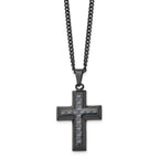 FJC Finejewelers Stainless Steel Curb Black IP with Blue Carbon Fiber Inlay Cross Necklace 24 Inches x 2