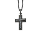 FJC Finejewelers Stainless Steel Curb Black IP with Blue Carbon Fiber Inlay Cross Necklace 24 Inches x 2