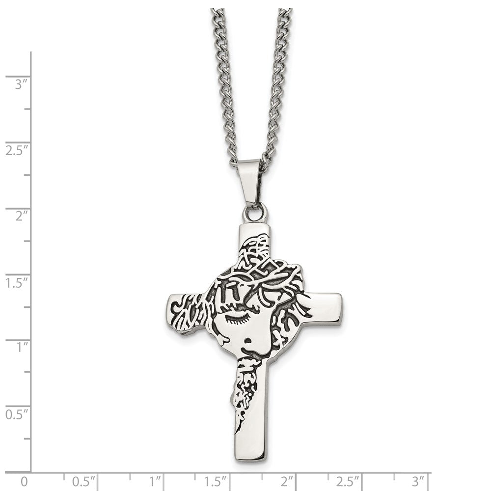 FJC Finejewelers Stainless Steel Antiqued and Jesus Face Cross 24in Necklace 24 Inches x 36 mm