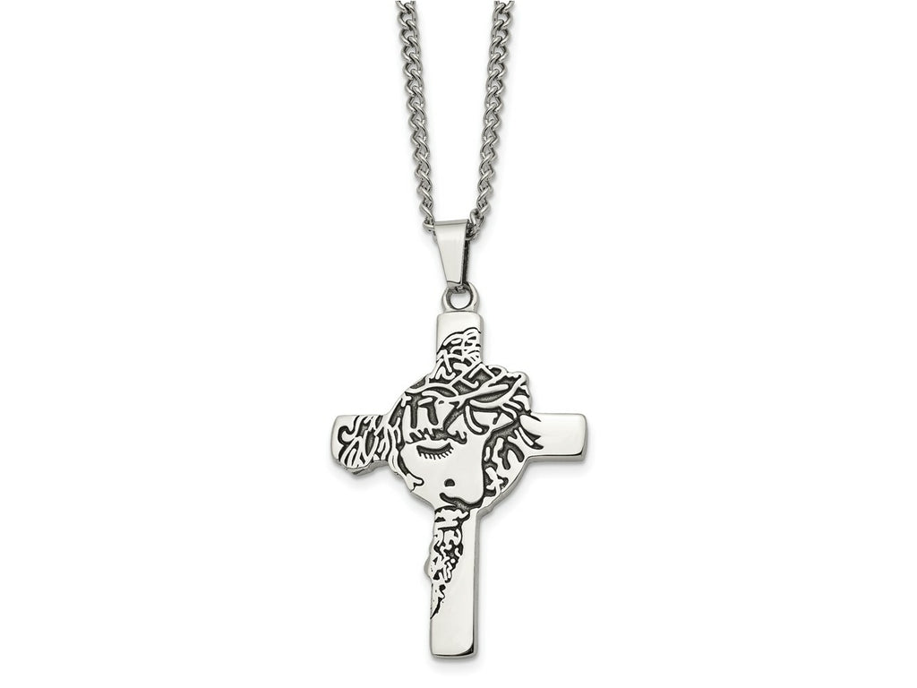 FJC Finejewelers Stainless Steel Antiqued and Jesus Face Cross 24in Necklace 24 Inches x 36 mm