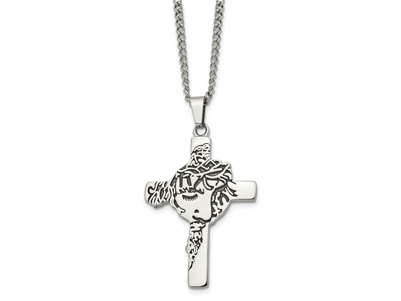 FJC Finejewelers Stainless Steel Antiqued and Jesus Face Cross 24in Necklace 24 Inches x 36 mm