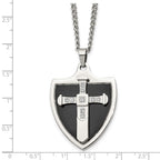FJC Finejewelers Stainless Steel Black IP-plated with CZ Cross Shield 24in Necklace 24 Inches x 28 mm